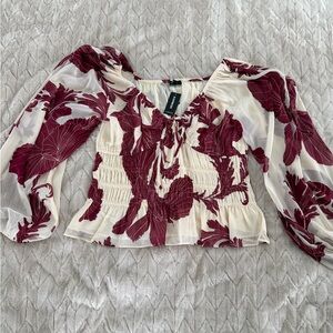 Express Burgundy and Cream Floral Blouse